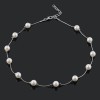 Collier perles blanches et chaîne, argenté